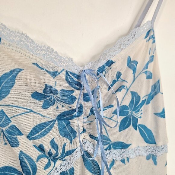 Vintage Eberjey Made in USA Y2K Sheer Blue Floral Mini Cami Dress - Picture 6 of 7